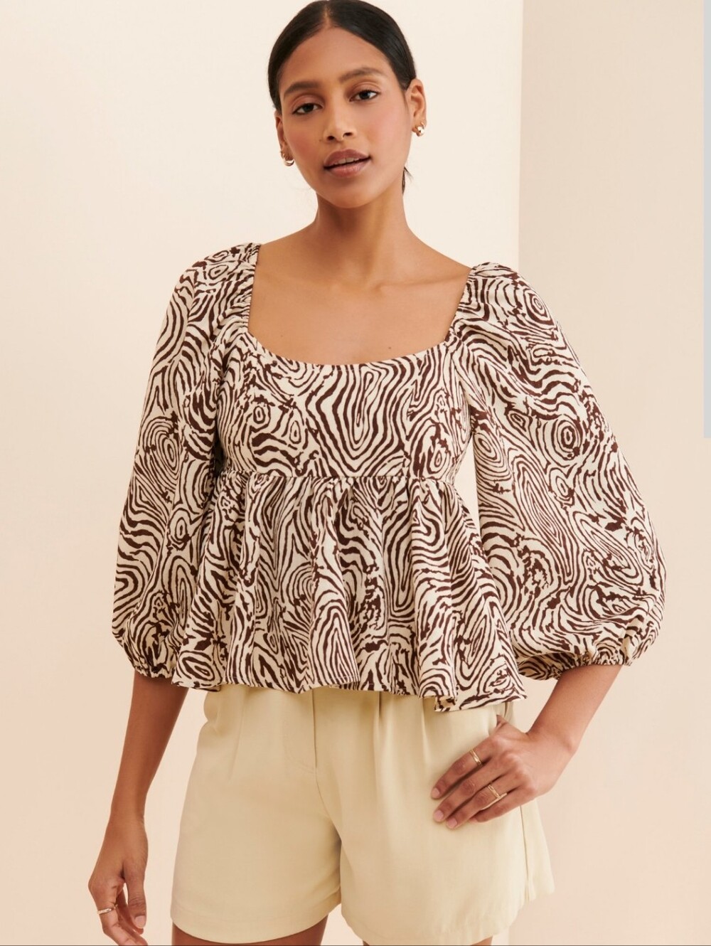 Moon River Geo Print Empire Waist Blouse Zebra Print Size XS